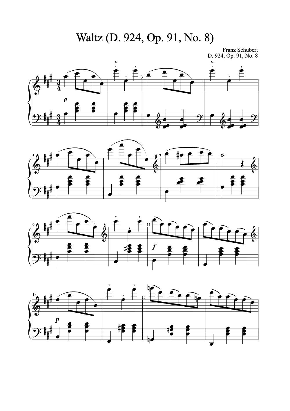 Sheet music preview for Waltz (D. 924, Op. 91, No. 8)
