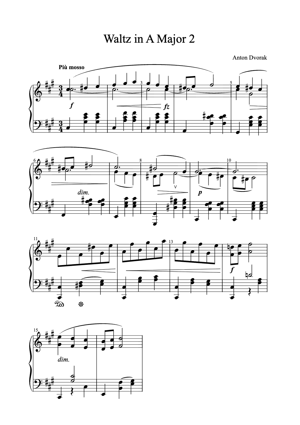 Sheet music preview for Waltz in A Major No. 2