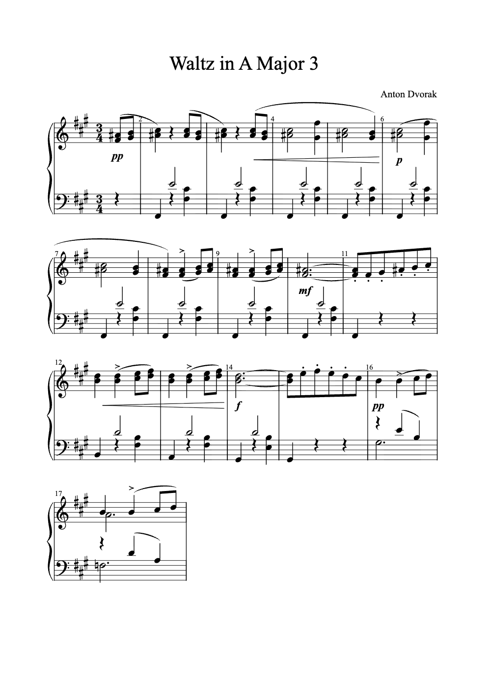 Sheet music preview for Waltz in A Major No. 3