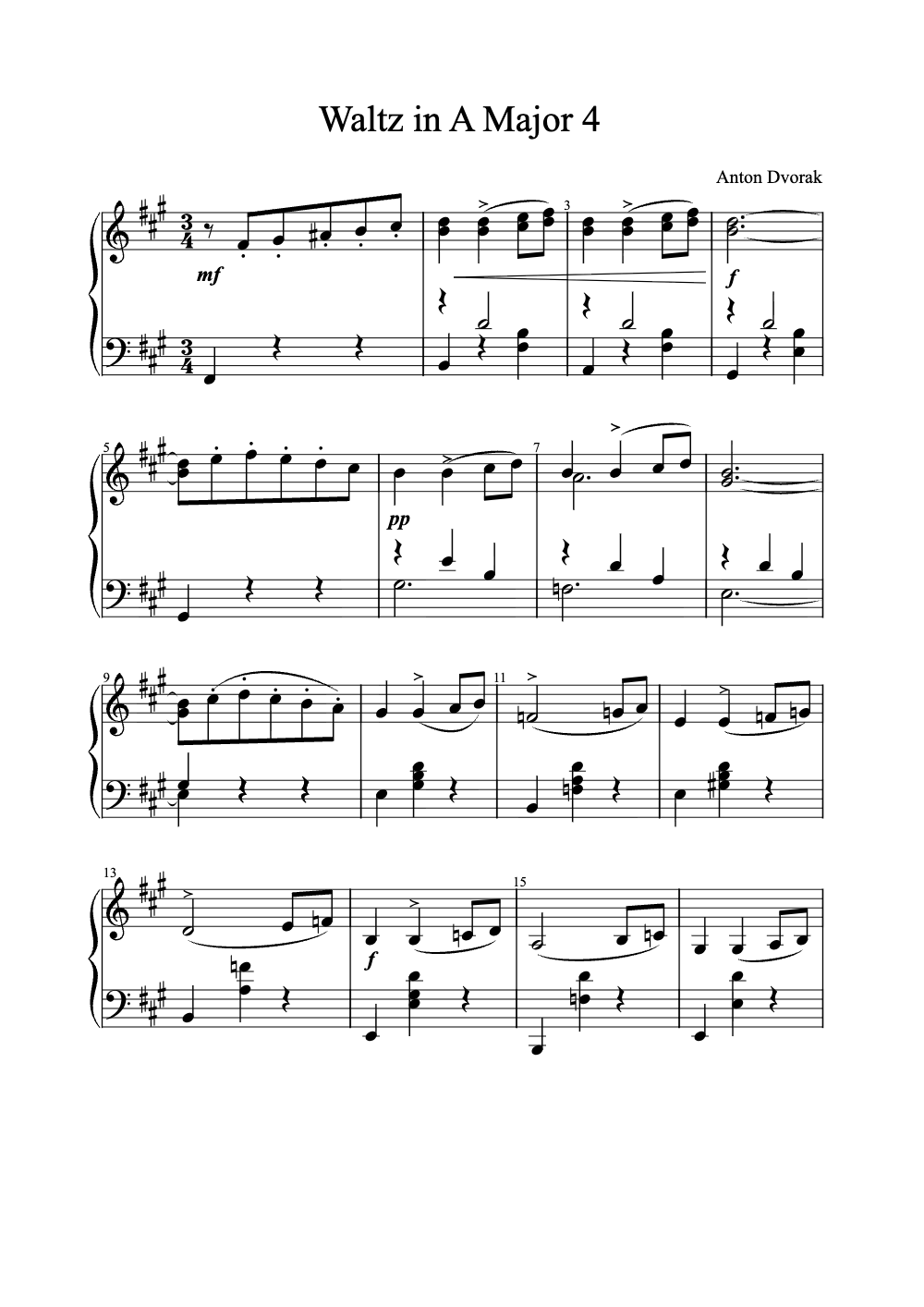 Sheet music preview for Waltz in A Major