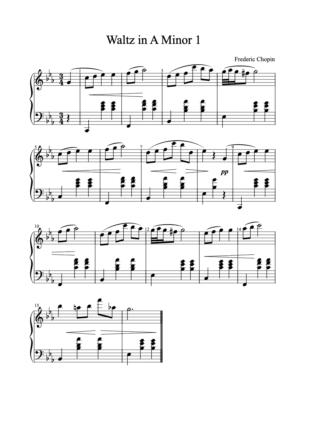 Sheet music preview for Waltz in A Minor No. 1