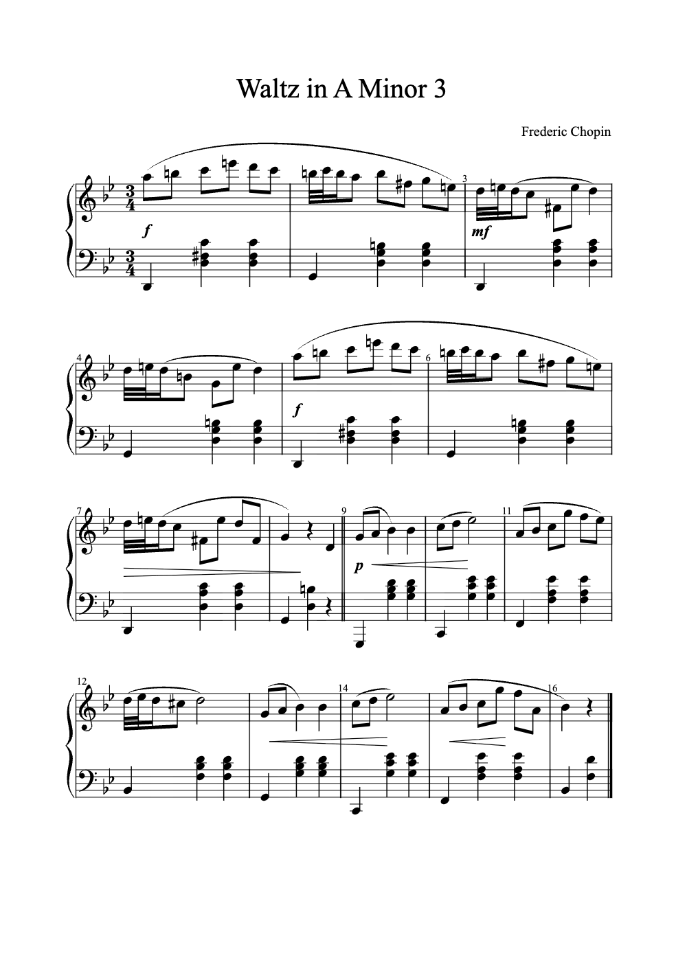 Sheet music preview for Waltz in A Minor No. 3