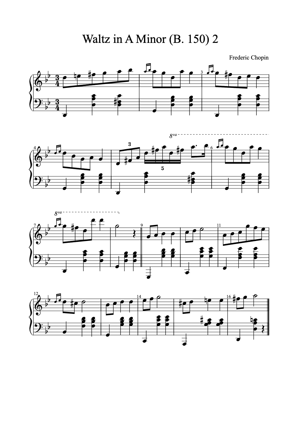 Sheet music preview for Waltz in A Minor