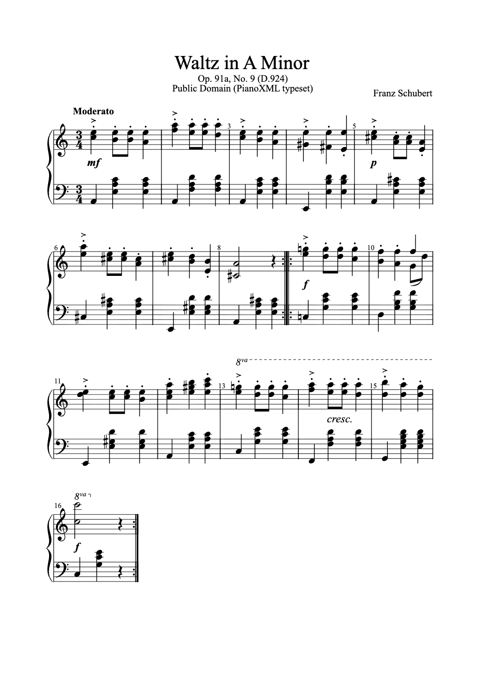 Sheet music preview for Waltz in A Minor