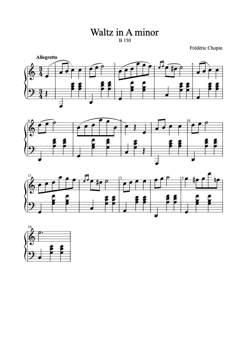 Sheet music preview for Waltz in A Minor