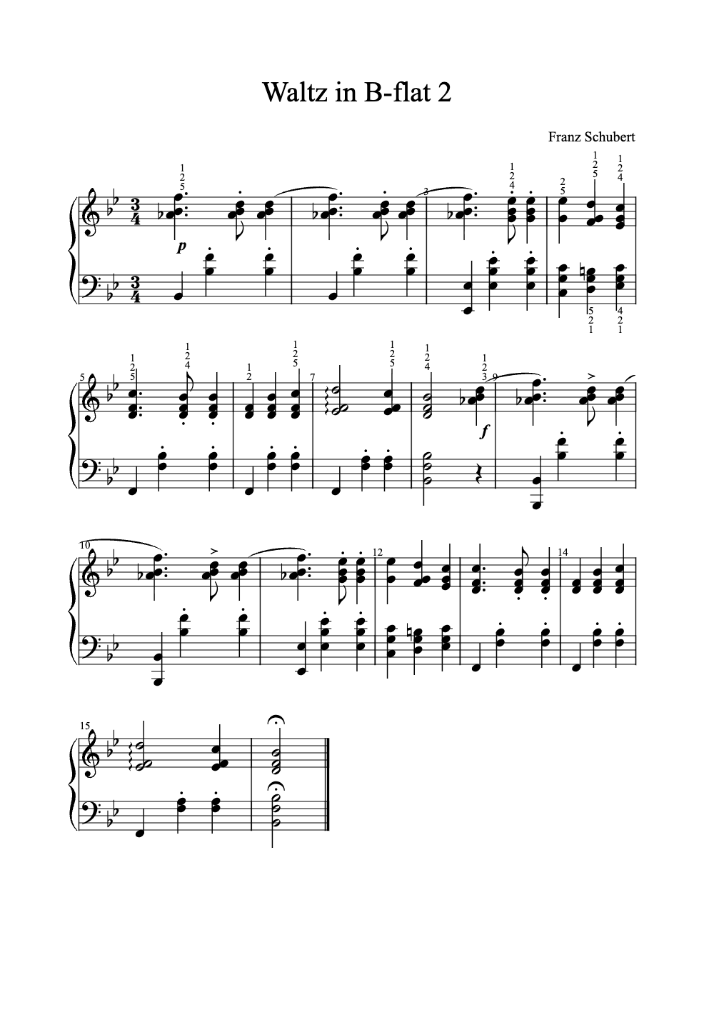 Sheet music preview for Waltz in B-Flat No. 2