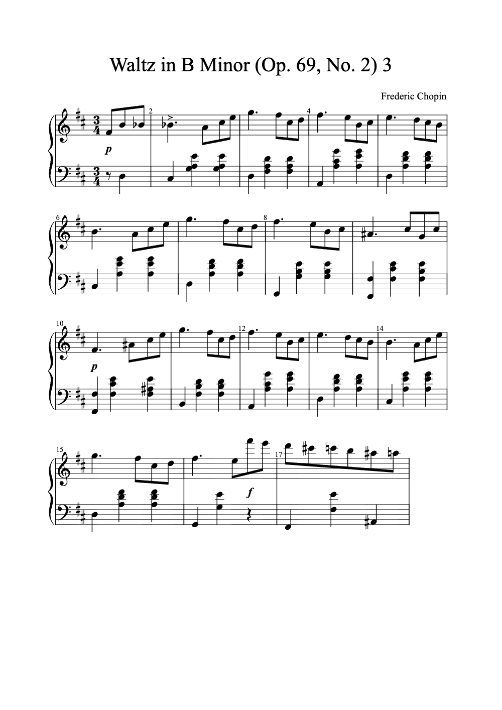 Sheet music preview for Waltz in B Minor, Op. 69, No. 2