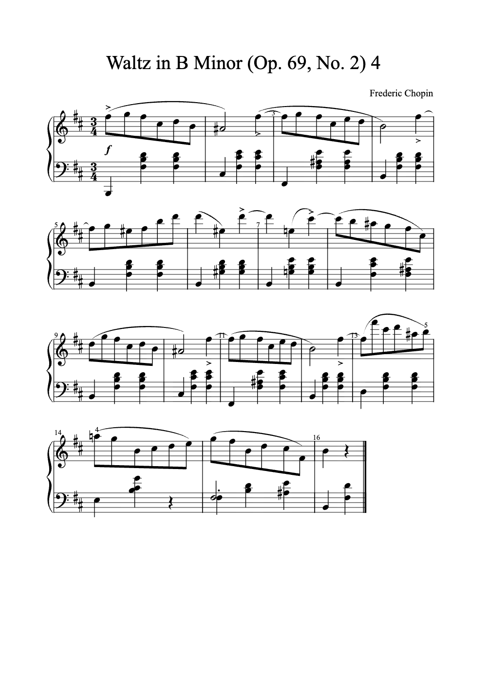 Sheet music preview for Waltz in B Minor (Op. 69, No. 2)