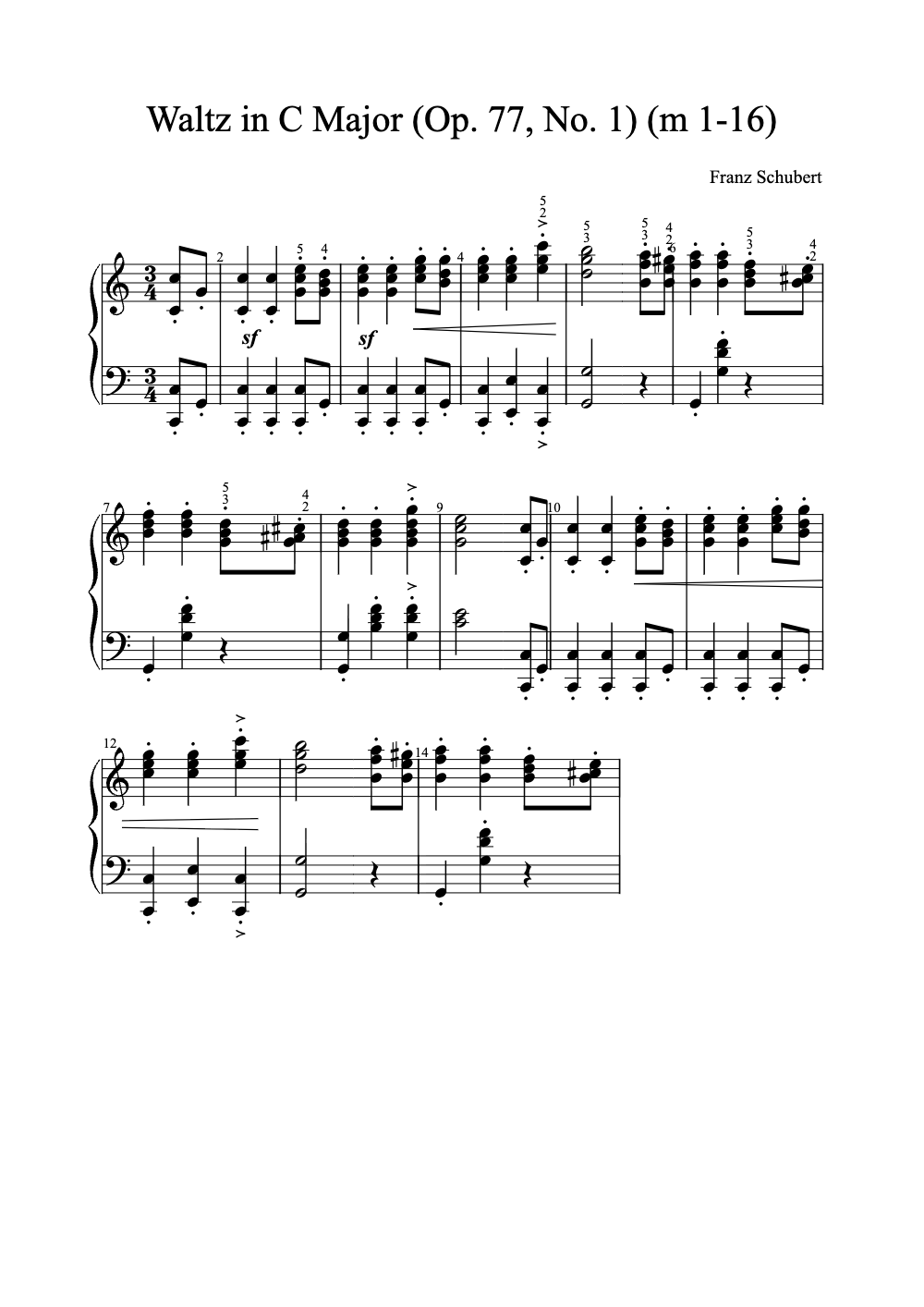 Sheet music preview for Waltz in C Major (Op. 77, No. 1)