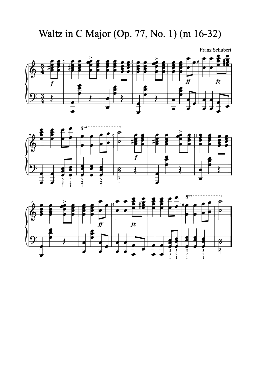 Sheet music preview for Waltz in C Major (Op. 77, No. 1)