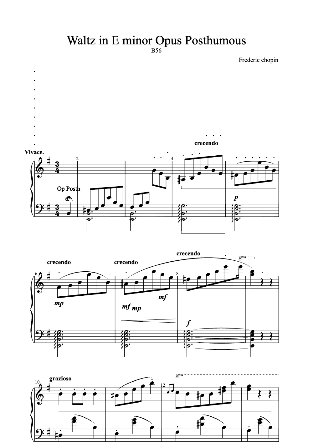 Sheet music preview for Waltz in E Minor, Op. Posth.