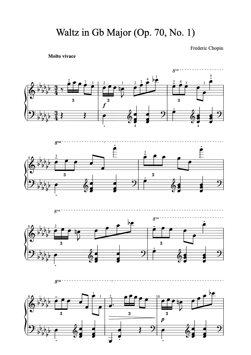 Sheet music preview for Waltz in G♭ Major (Op. 70, No. 1)