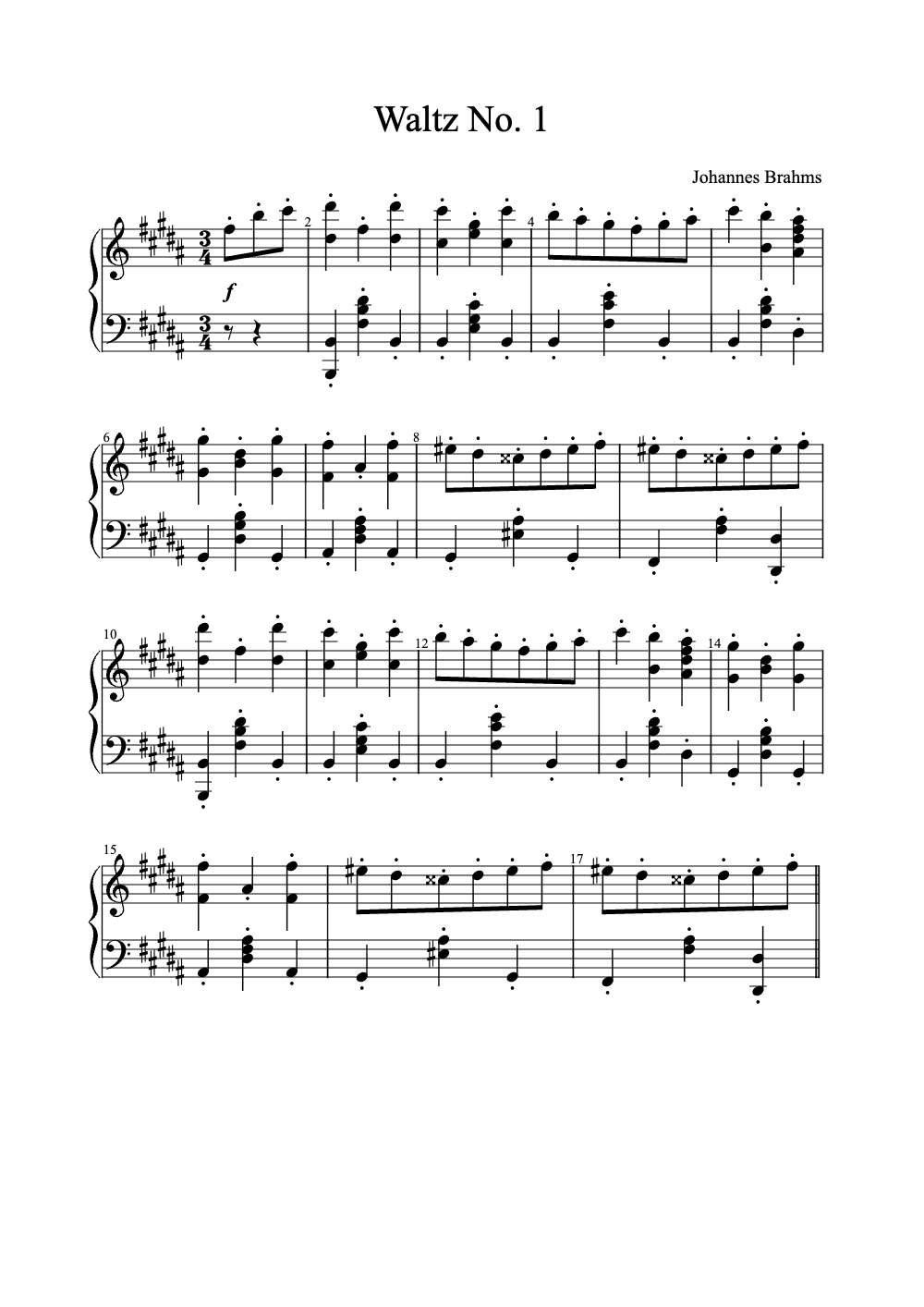 Sheet music preview for Waltz No. 1