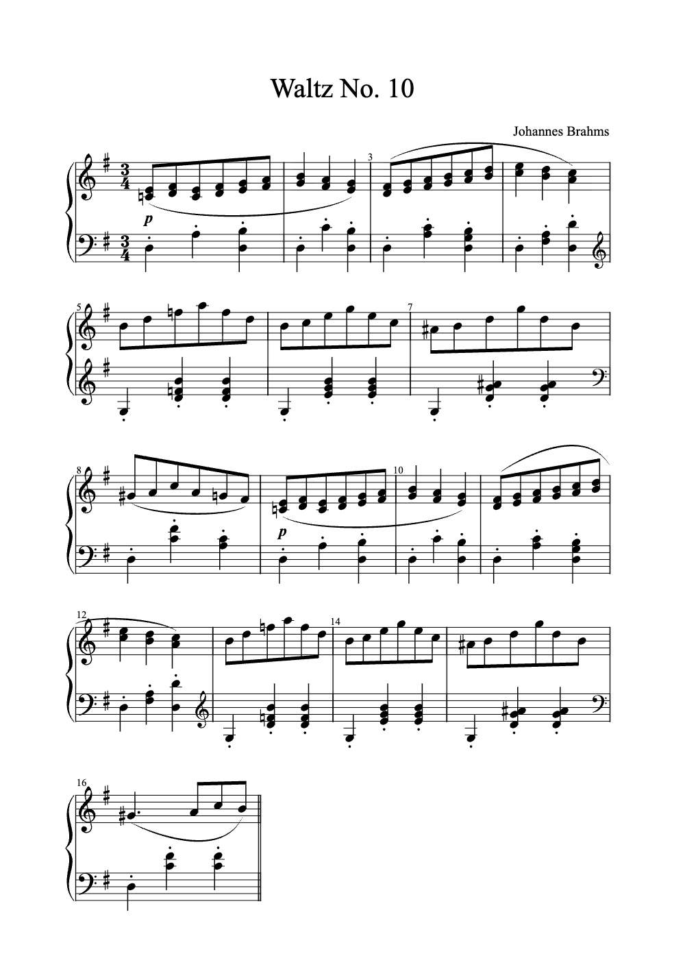 Sheet music preview for Waltz No. 10