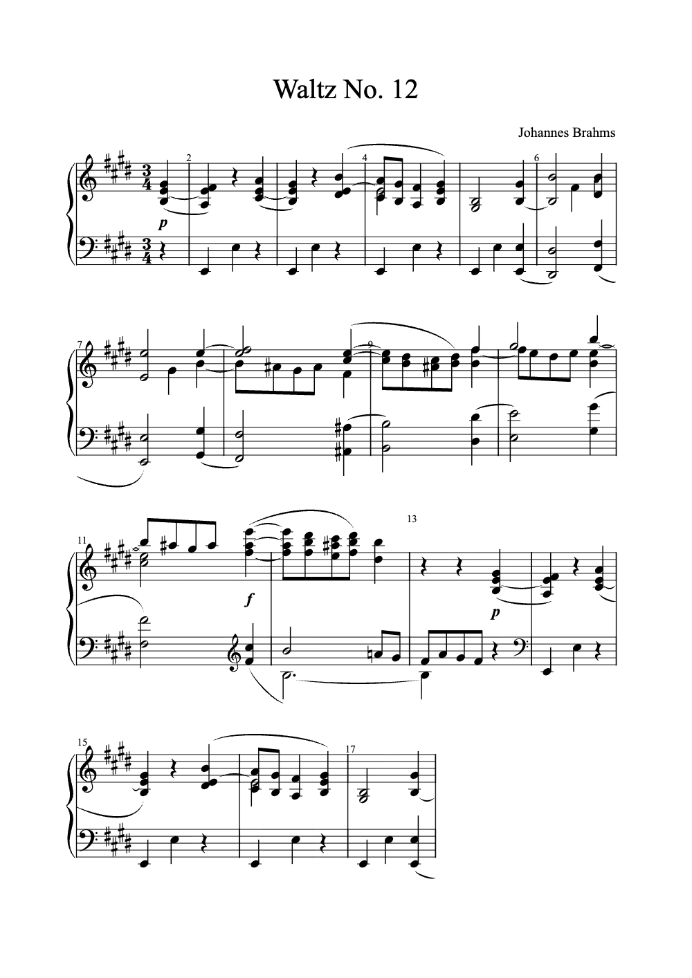 Sheet music preview for Waltz No. 12