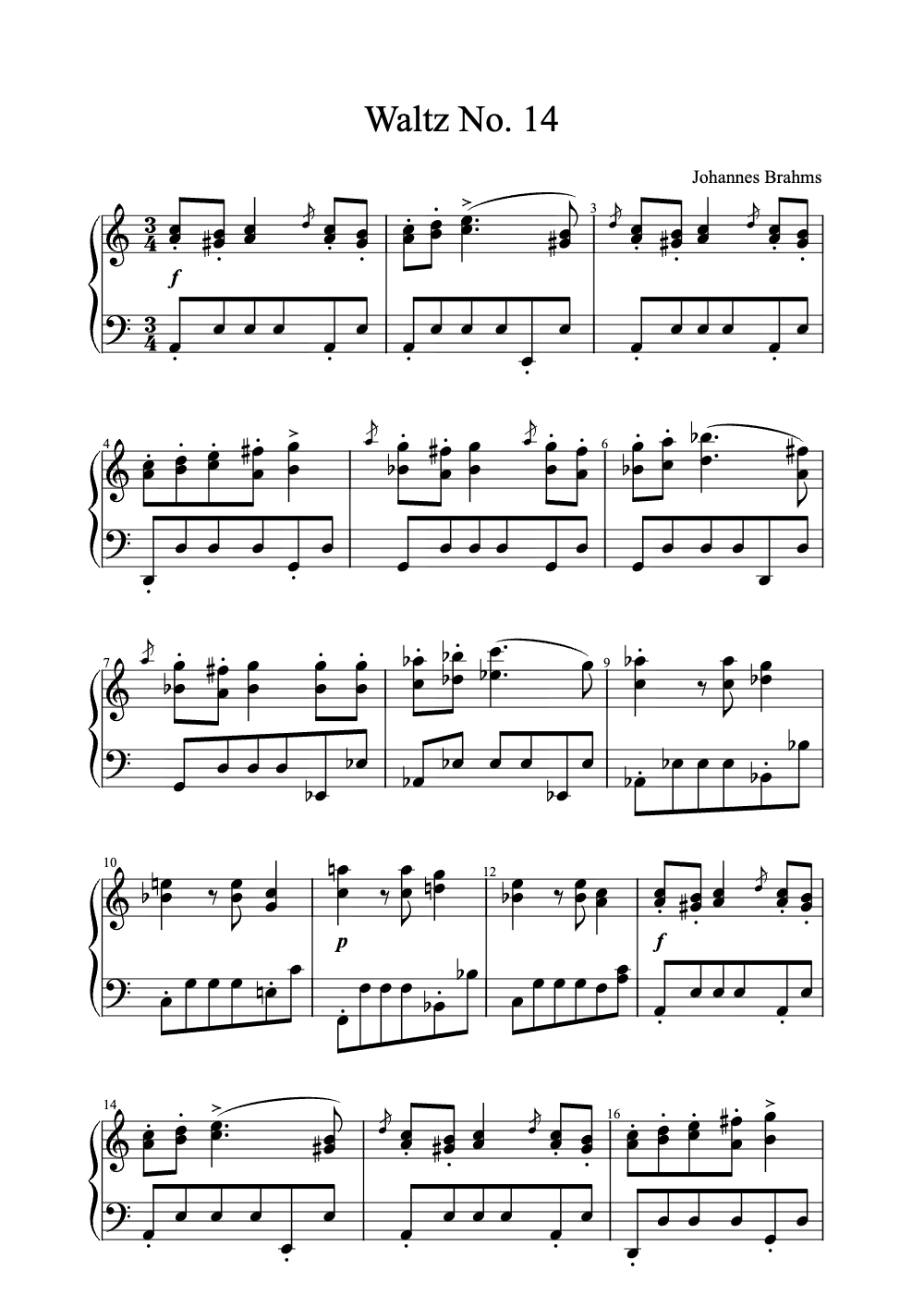 Sheet music preview for Waltz No. 14
