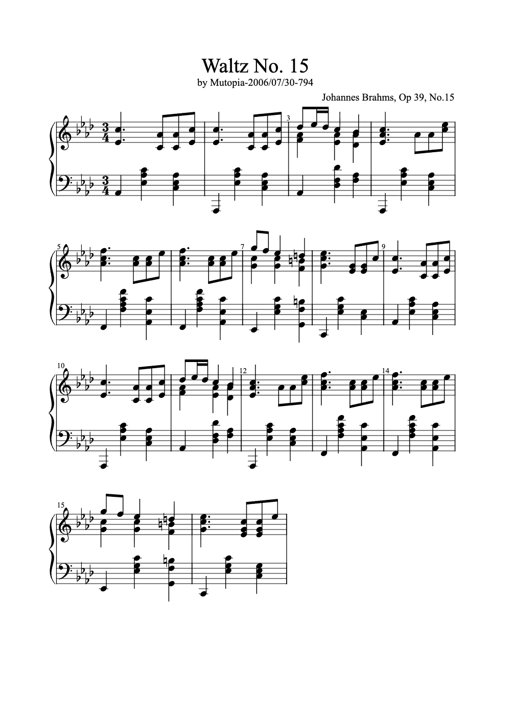 Sheet music preview for Waltz No. 15