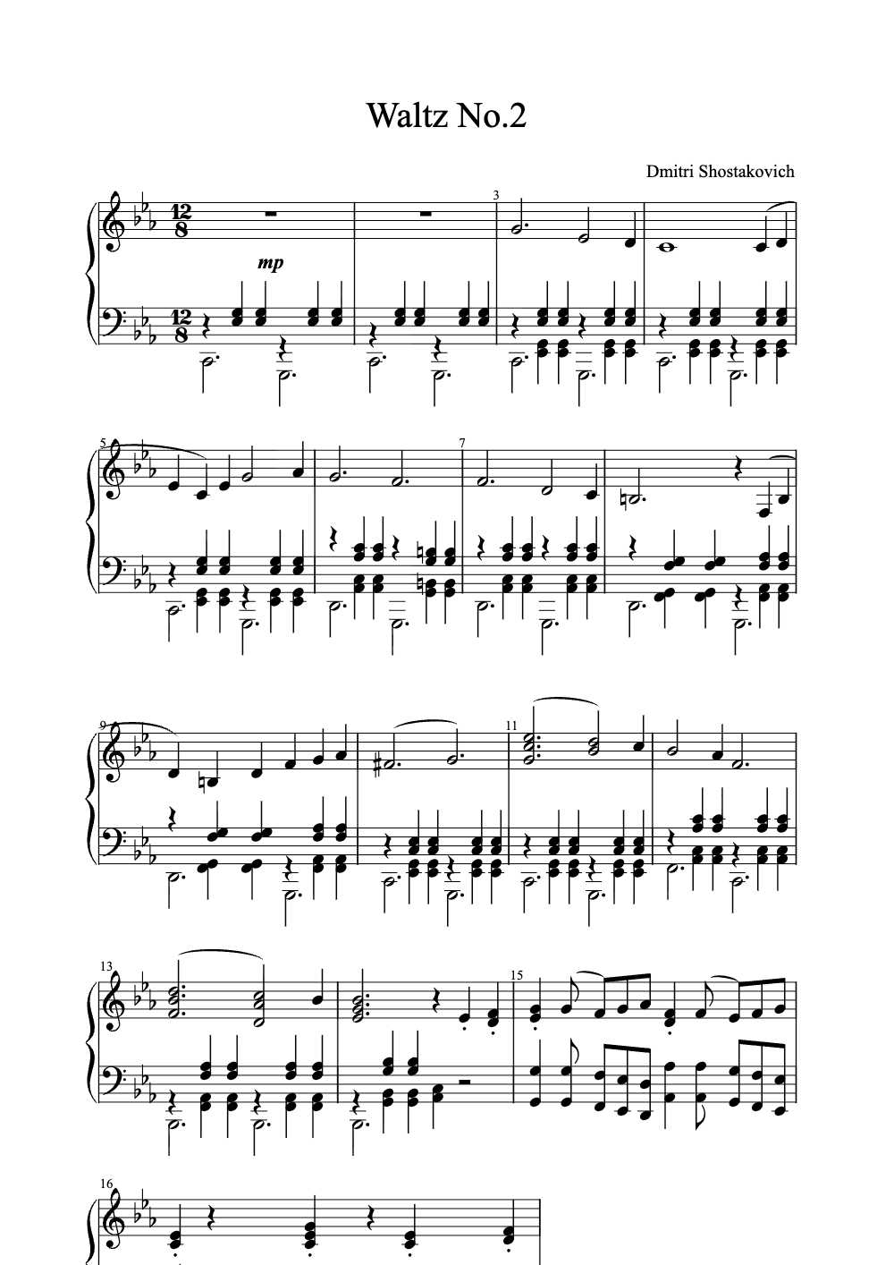 Sheet music preview for Waltz No. 2