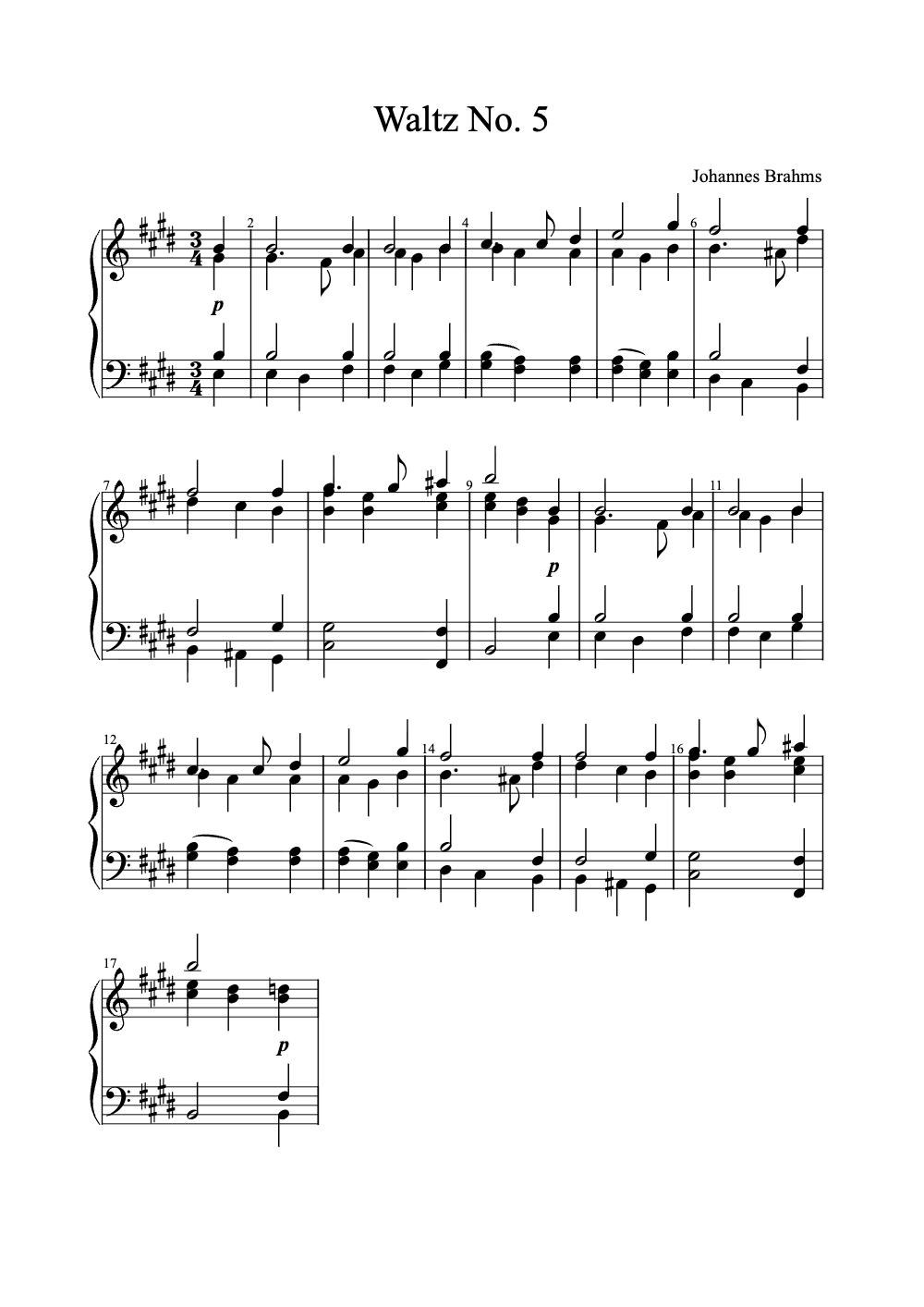Sheet music preview for Waltz No. 5