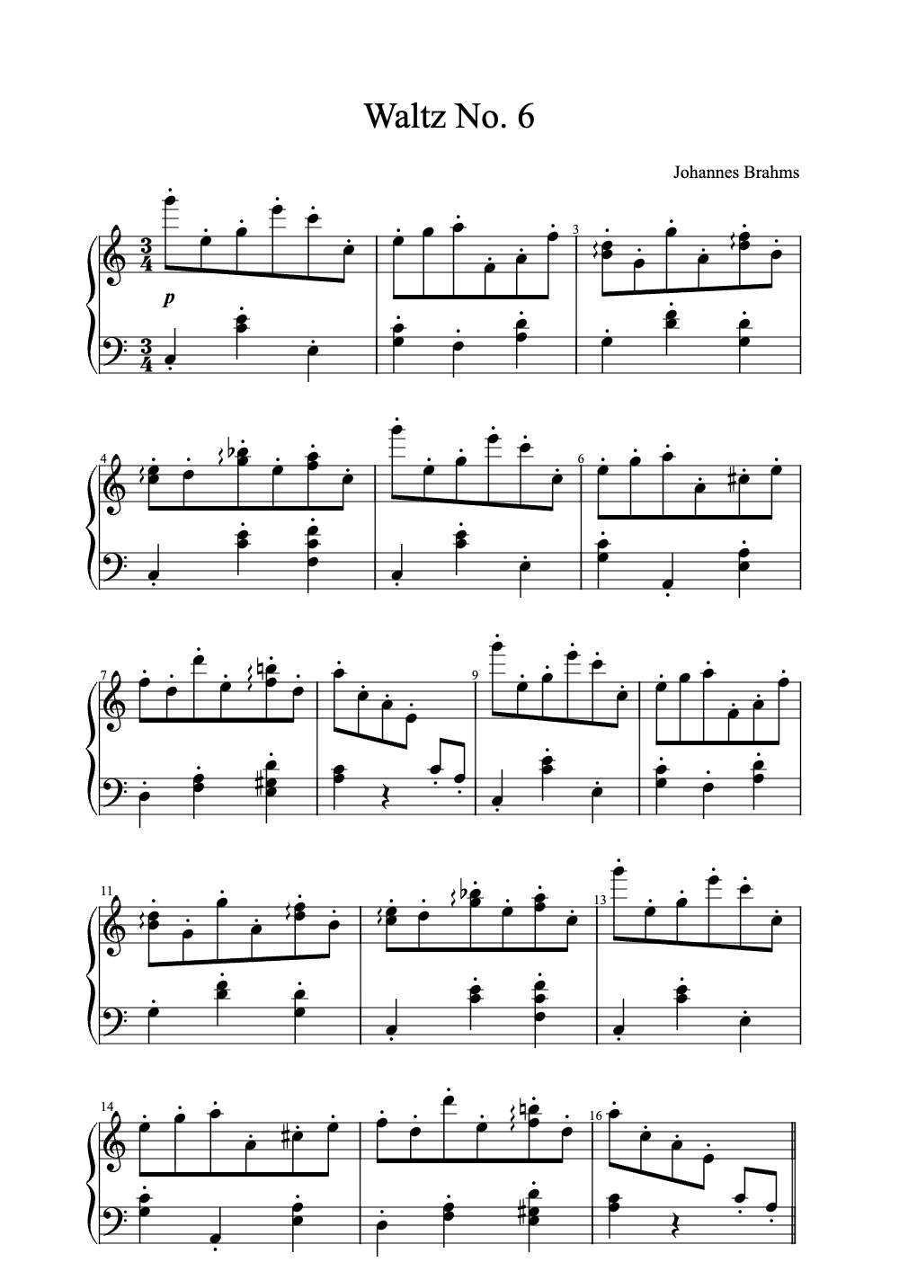Sheet music preview for Waltz No. 6