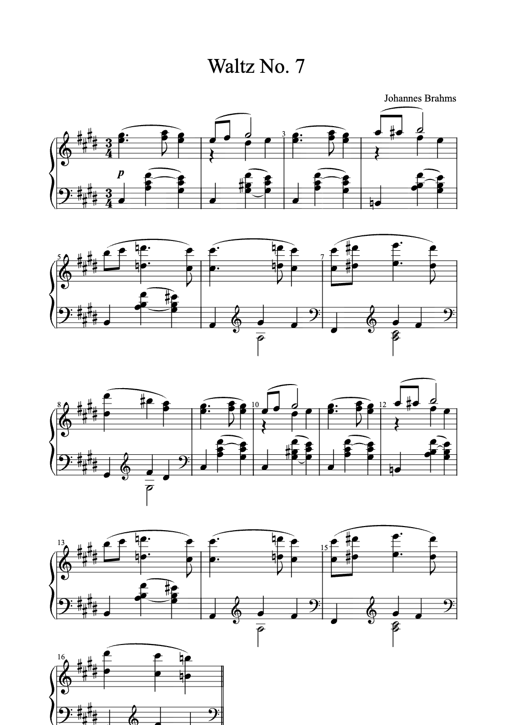 Sheet music preview for Waltz No. 7