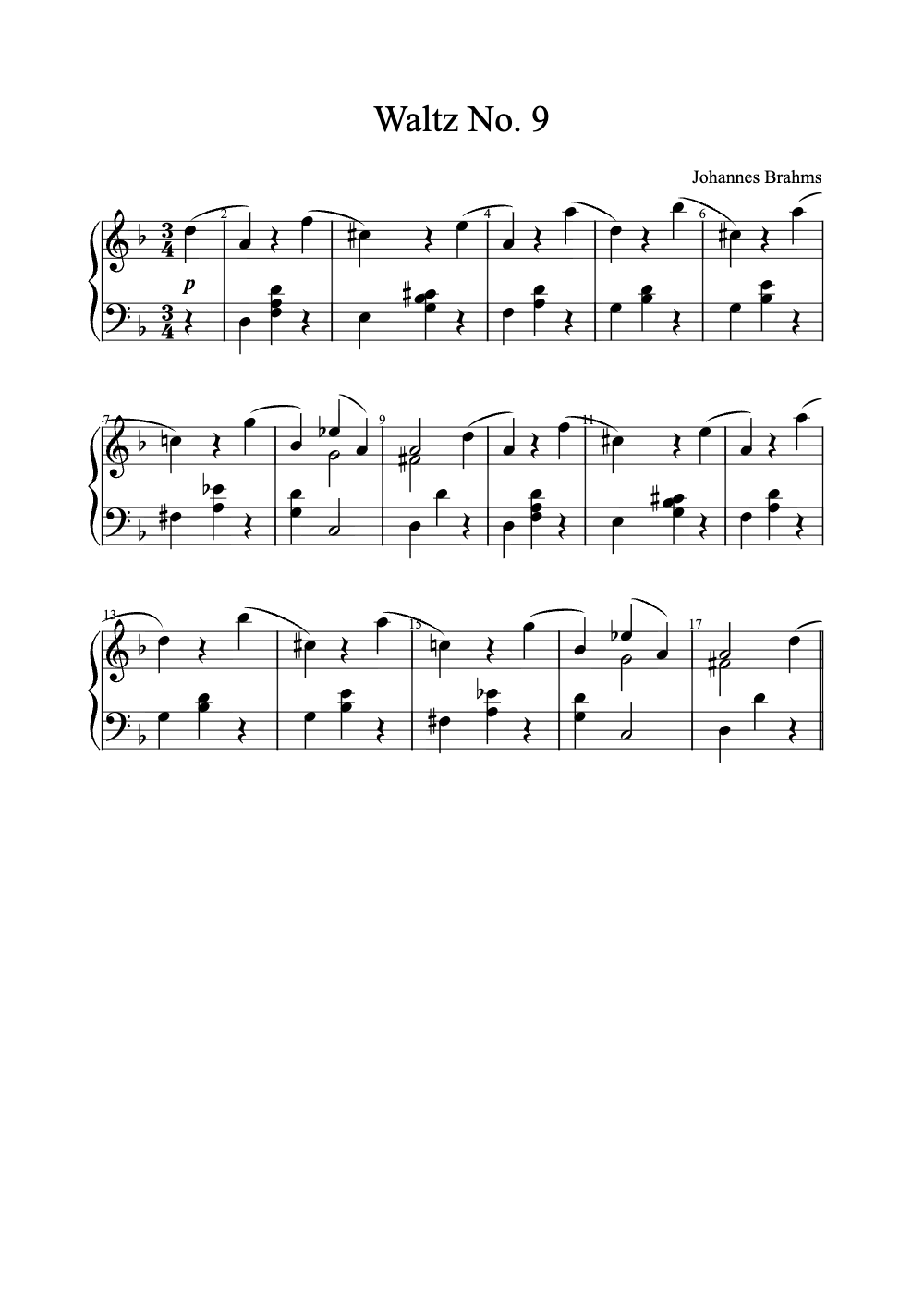 Sheet music preview for Waltz No. 9