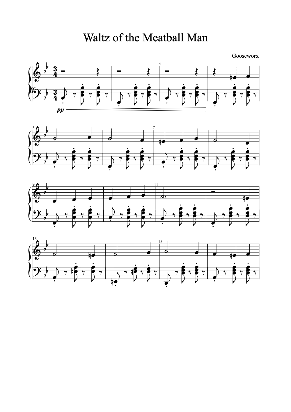 Sheet music preview for Waltz of the Meatball Man