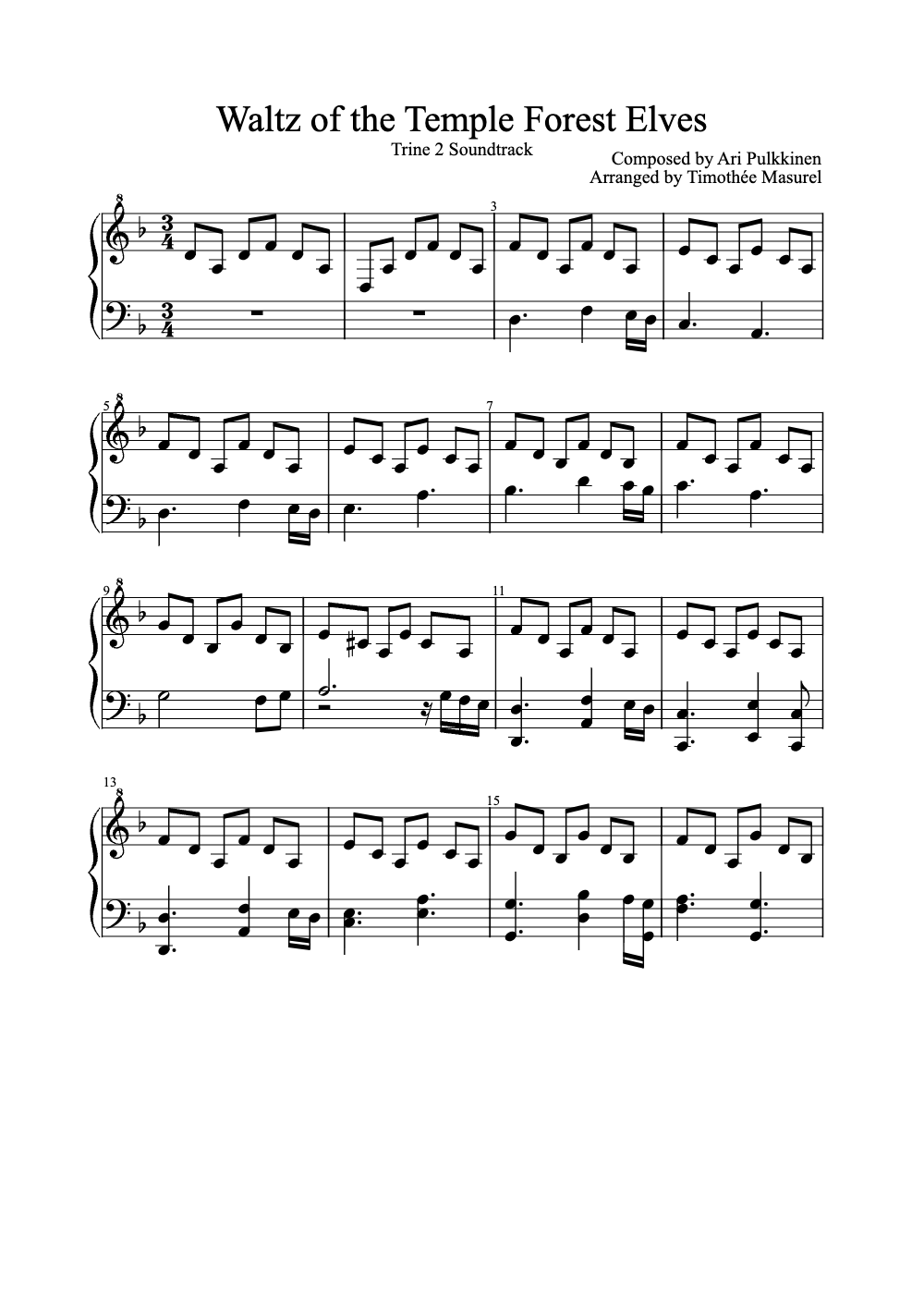 Sheet music preview for Waltz of the Temple Forest Elves