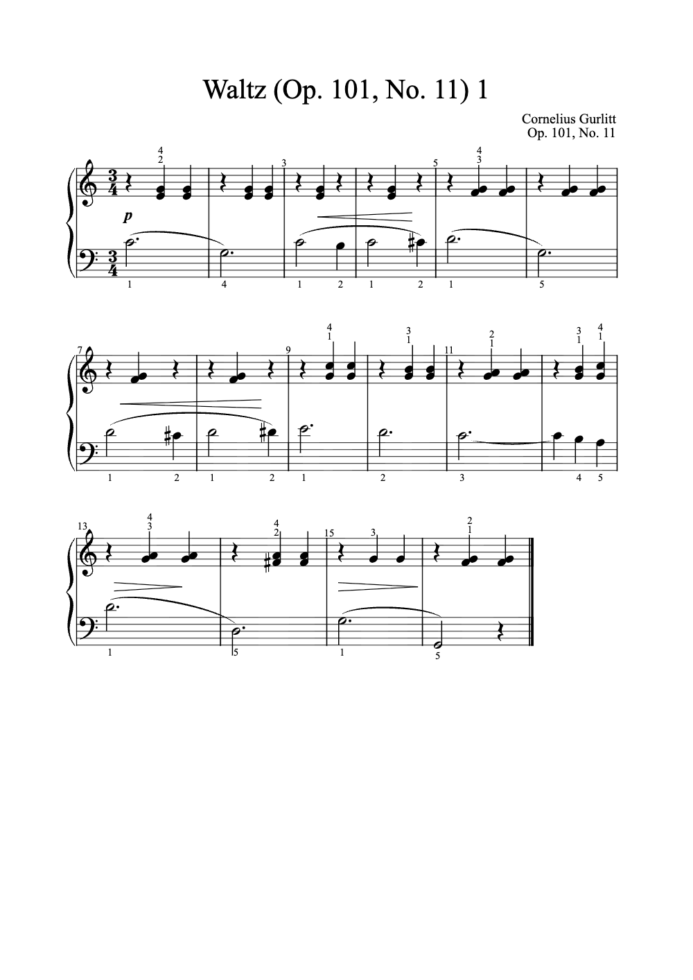 Sheet music preview for Waltz (Op. 101, No. 11)
