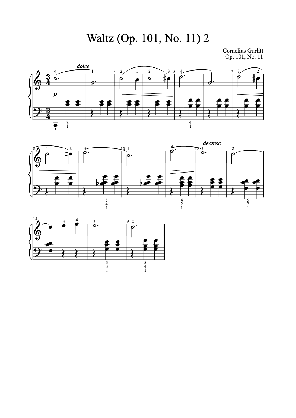 Sheet music preview for Waltz (Op. 101, No. 11)
