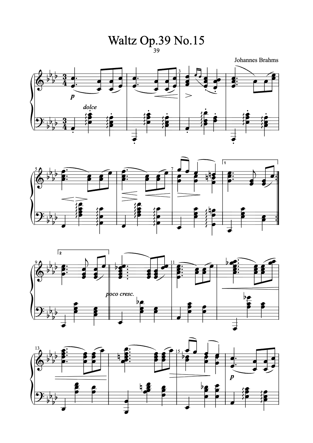 Sheet music preview for Waltz Op. 39 No. 15