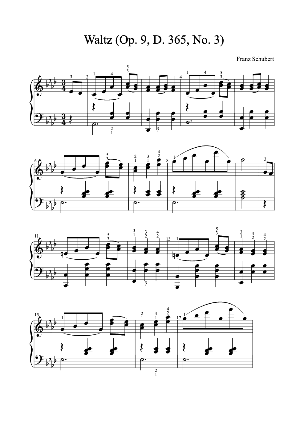 Sheet music preview for Waltz (Op. 9, D. 365, No. 3)