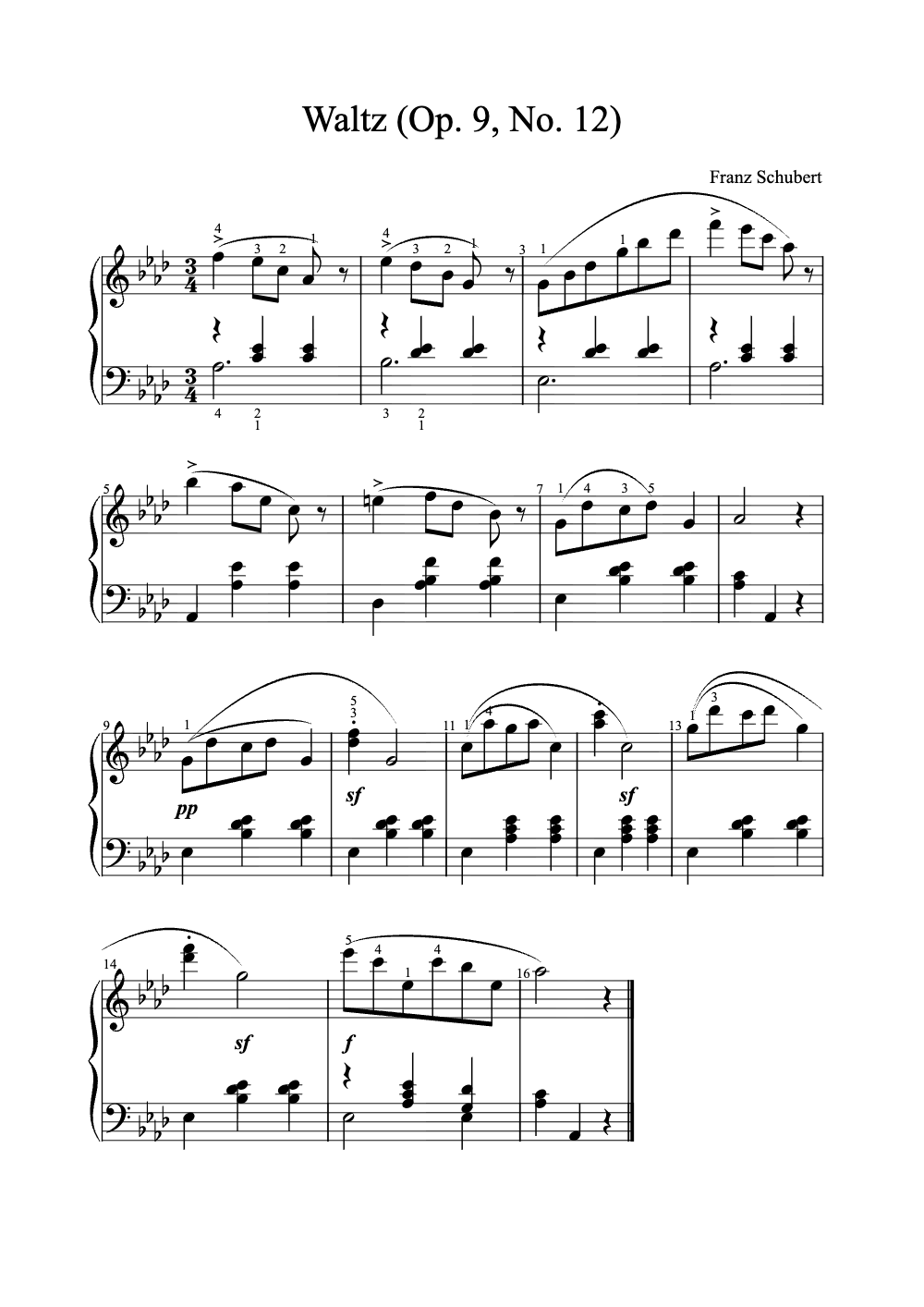 Sheet music preview for Waltz (Op. 9, No. 12)