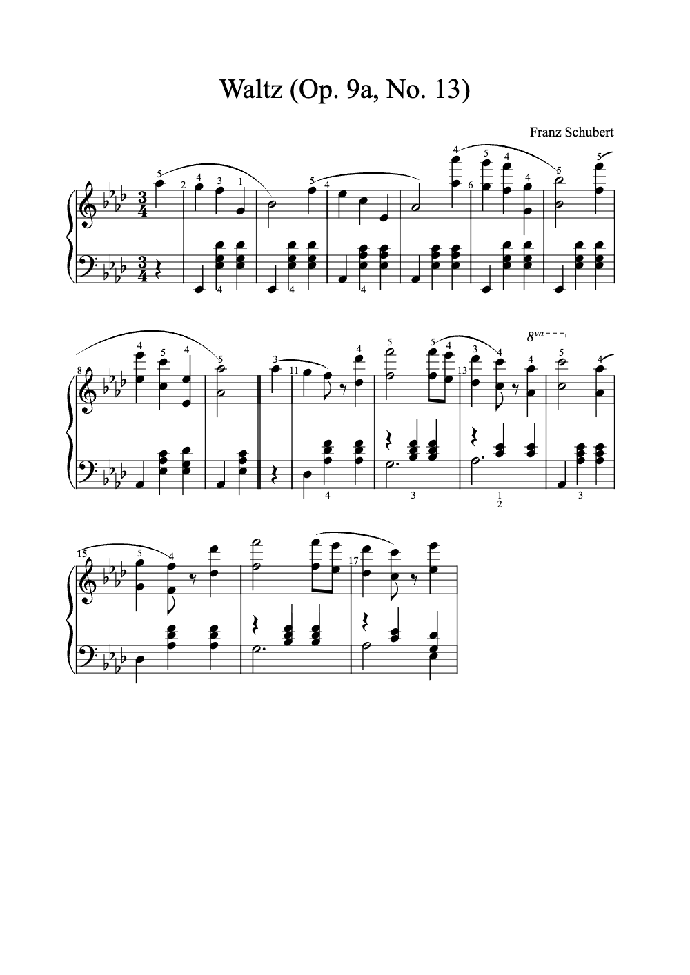 Sheet music preview for Waltz (Op. 9a, No. 13)