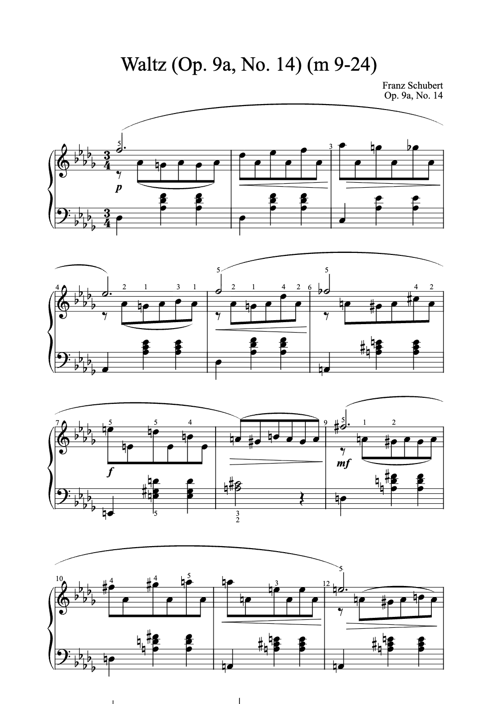 Sheet music preview for Waltz (Op. 9a, No. 14)