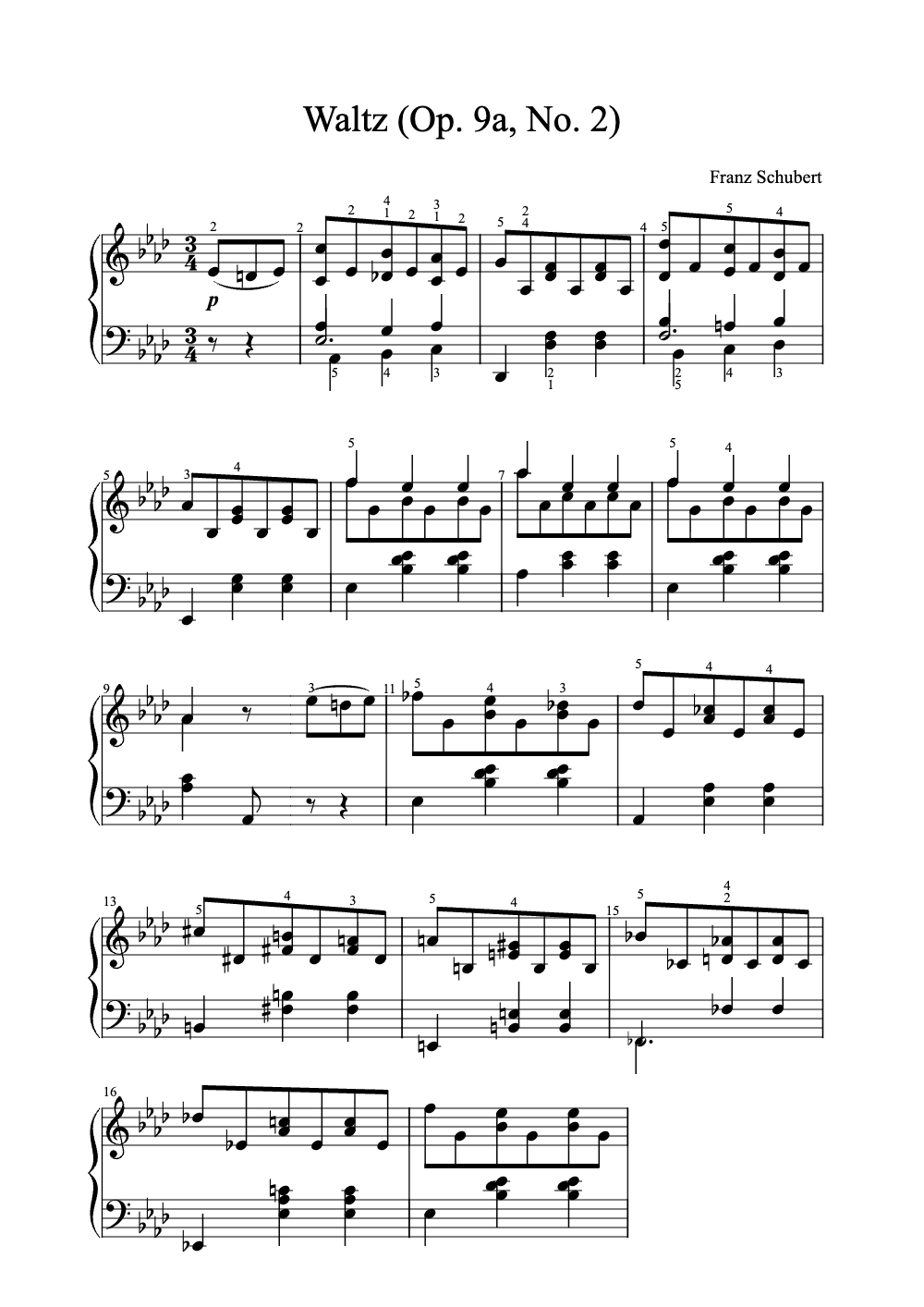 Sheet music preview for Waltz (Op. 9a, No. 2)