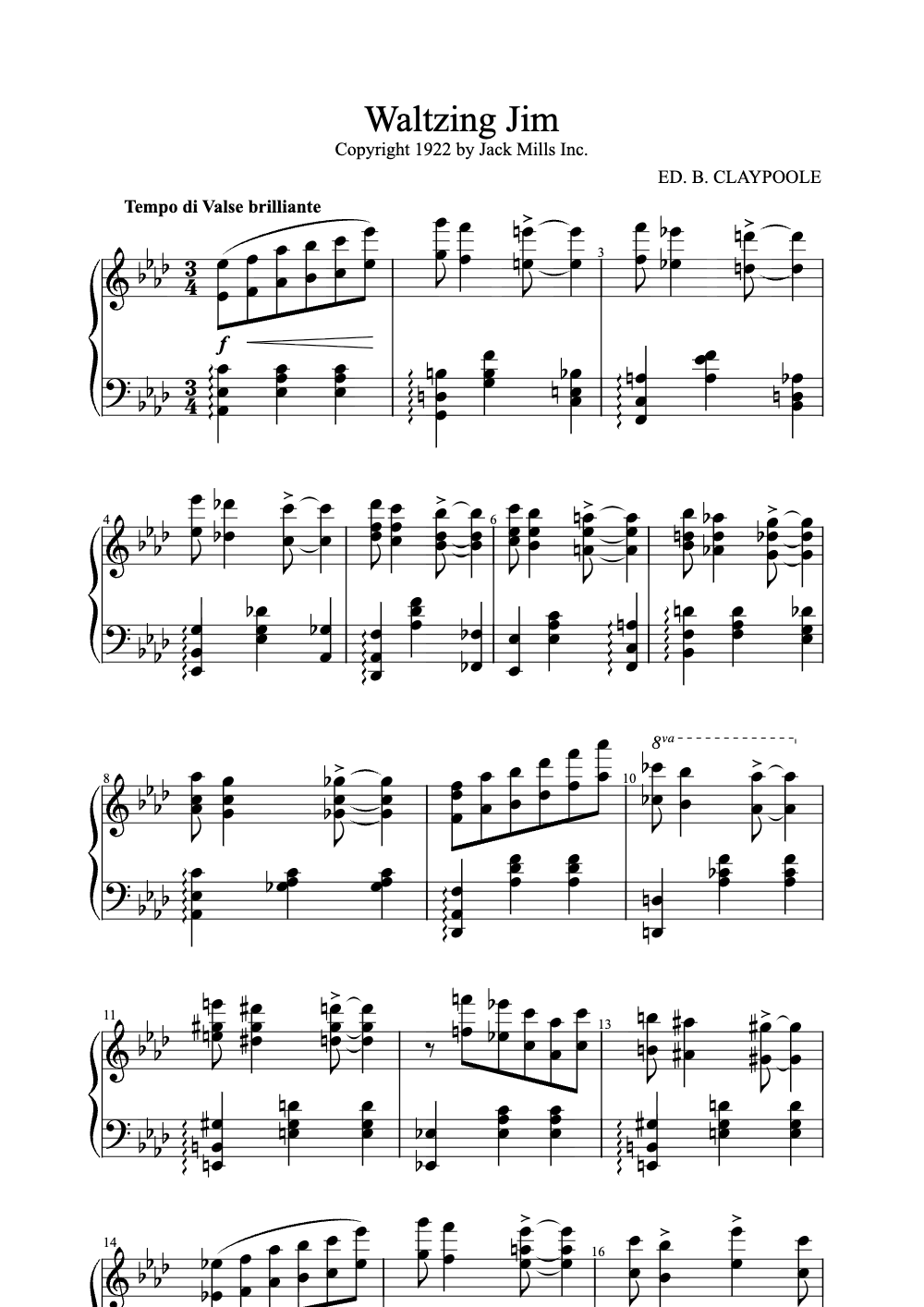 Sheet music preview for Waltzing Jim