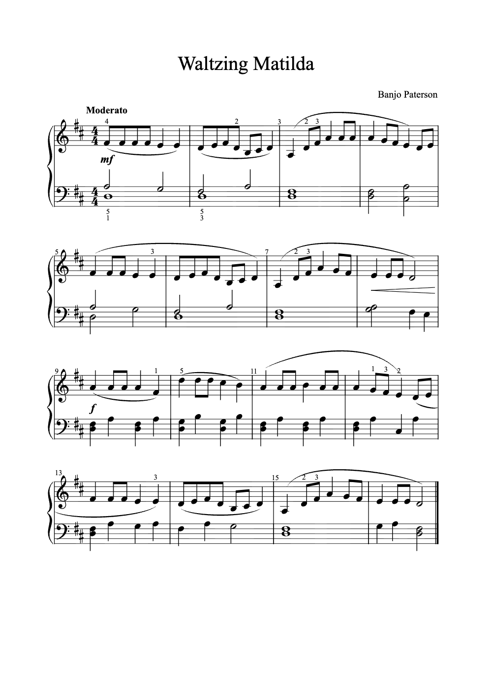 Sheet music preview for Waltzing Matilda