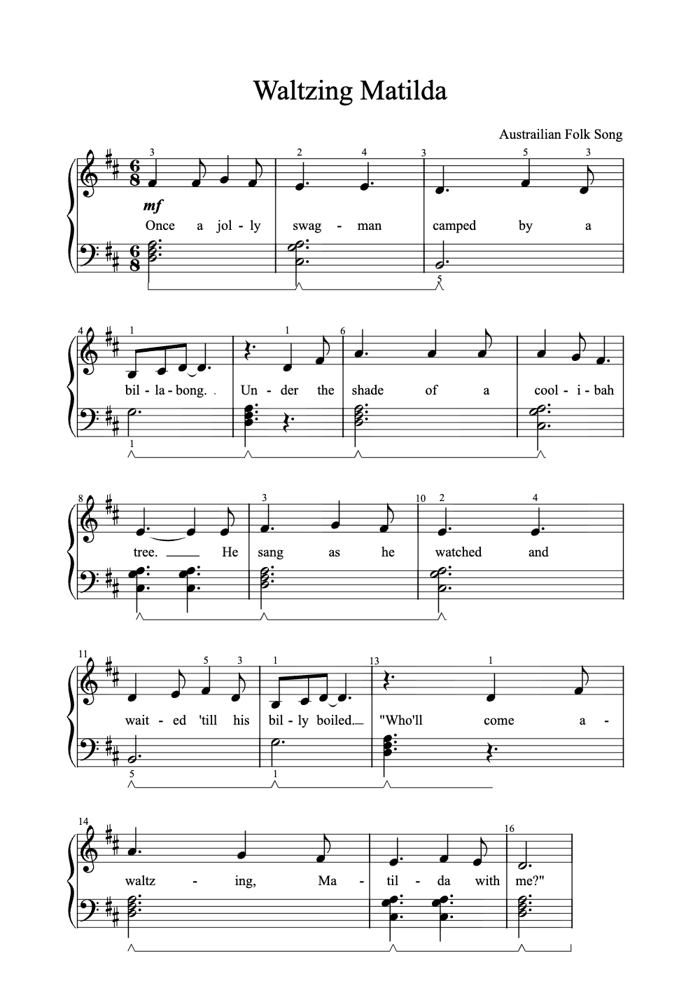 Sheet music preview for Waltzing Matilda