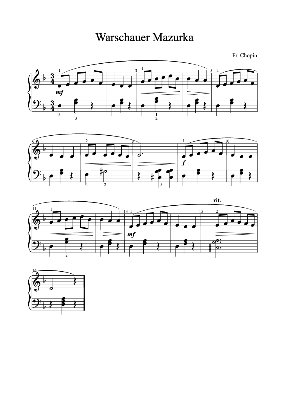 Sheet music preview for Warschauer Mazurka