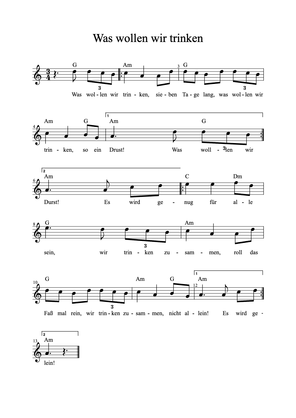 Sheet music preview for Was Wollen Wir Trinken