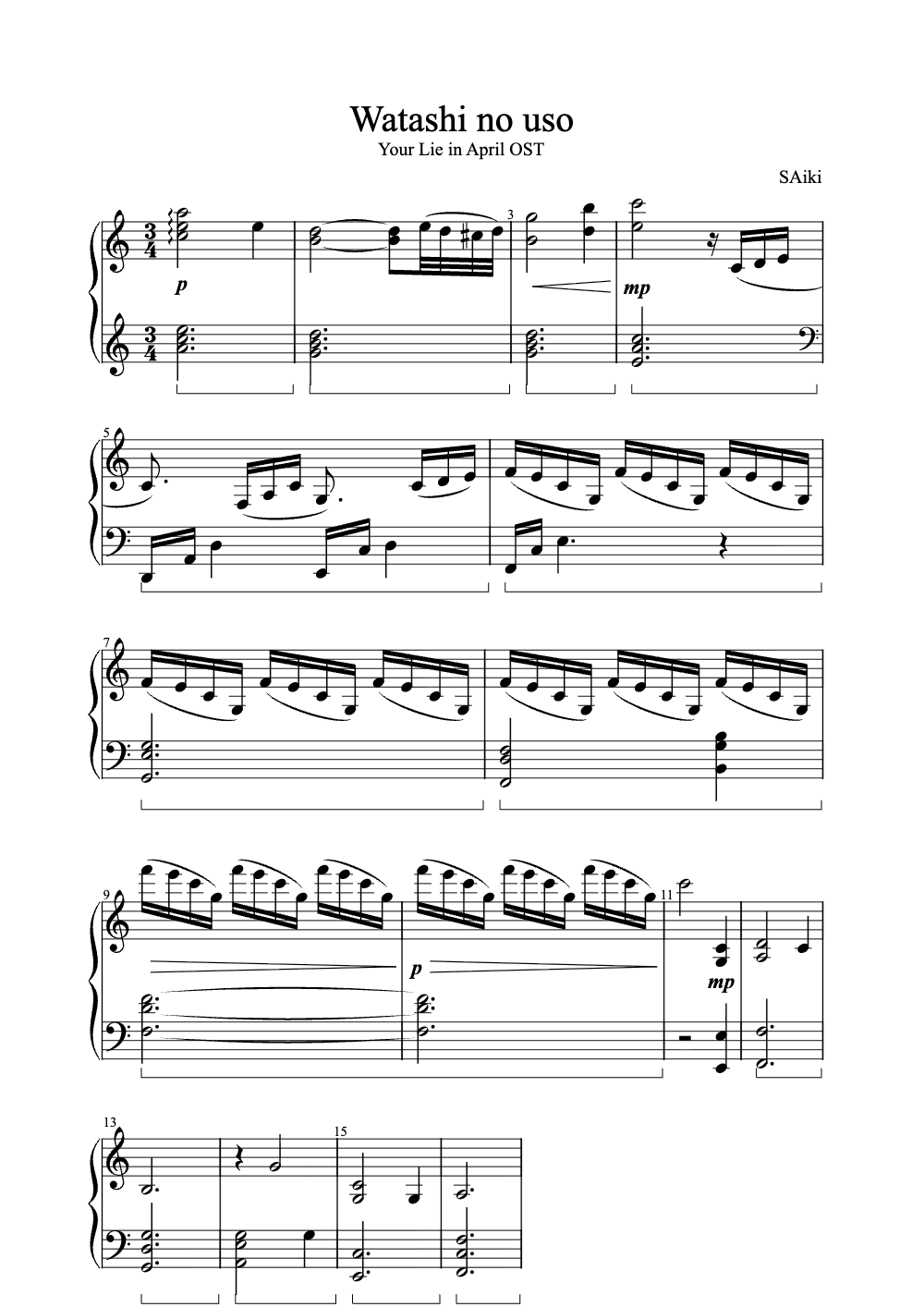 Sheet music preview for Watashi no Uso