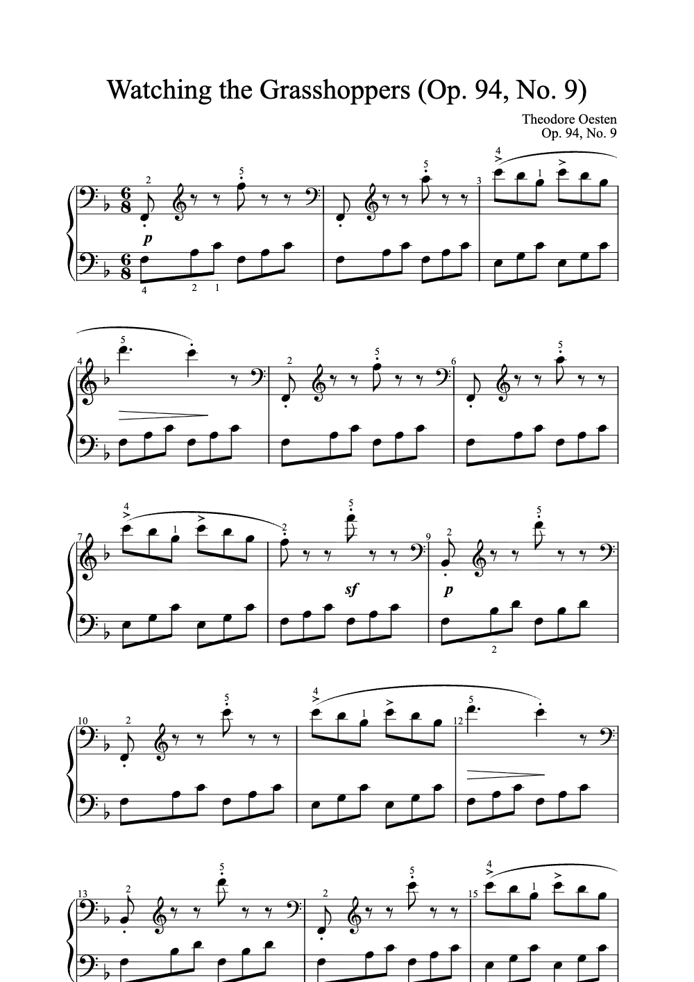 Sheet music preview for Watching the Grasshoppers