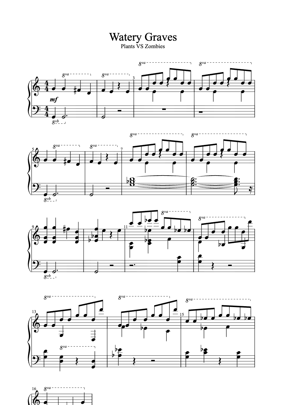 Sheet music preview for Watery Graves