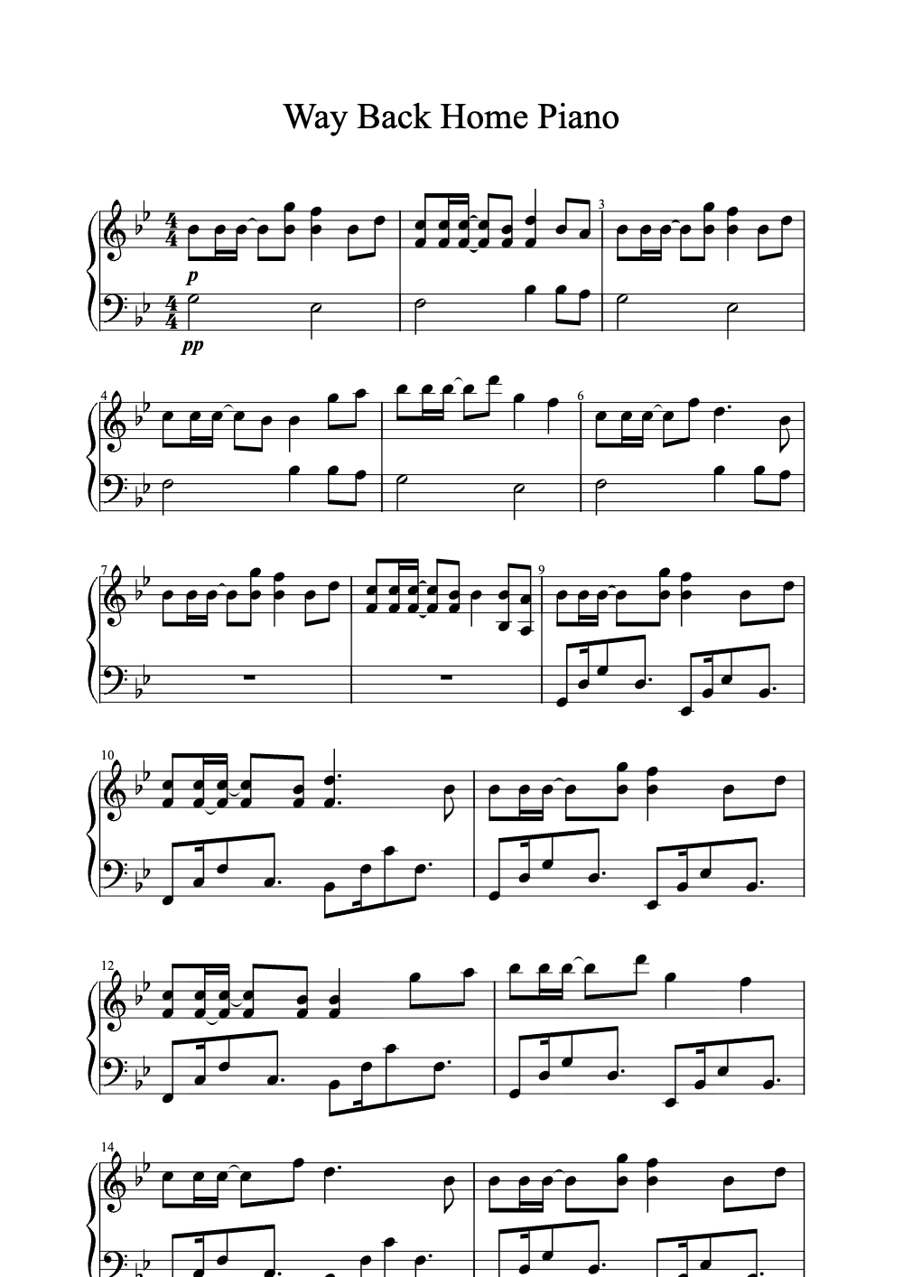 Sheet music preview for Way Back Home