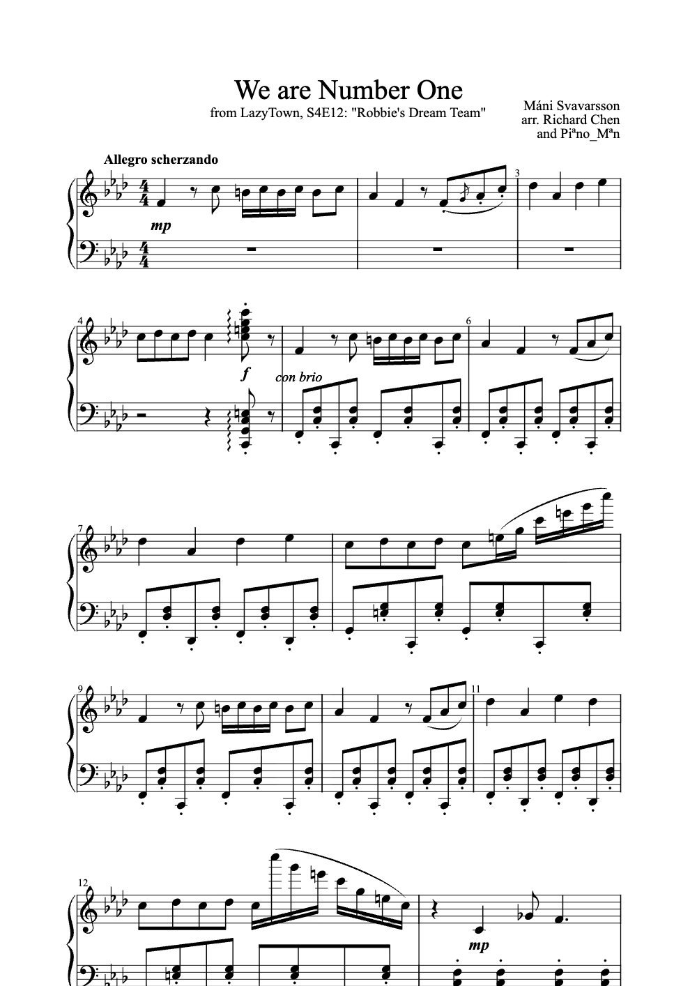 Sheet music preview for We Are Number One