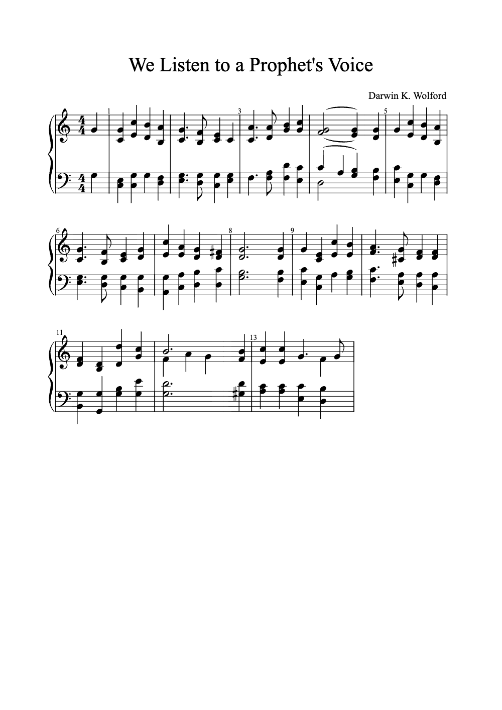 Sheet music preview for We Listen to a Prophet's Voice