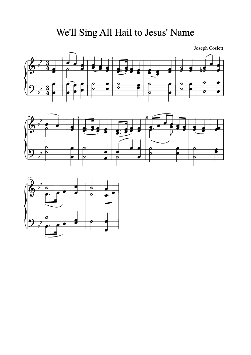 Sheet music preview for We'll Sing All Hail to Jesus' Name