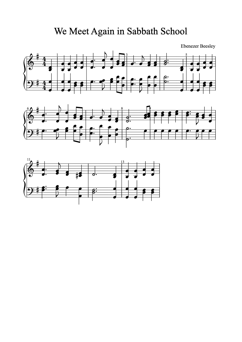 Sheet music preview for We Meet Again in Sabbath School