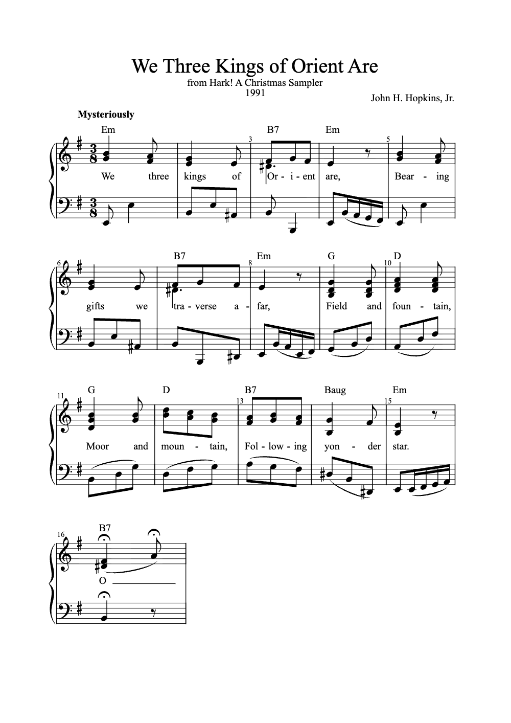 Sheet music preview for We Three Kings of Orient Are